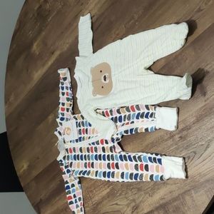 Two baby jumpsuits 6-12 (Tiny kinfolk) and 0-3 months (simple joys Carter's)
